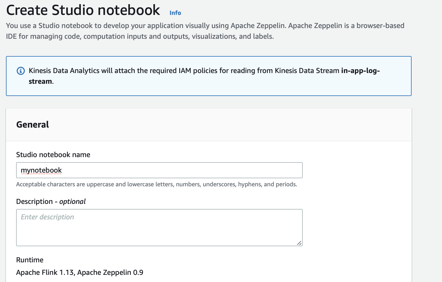 Create Kinesis Data Analytics Notebooks