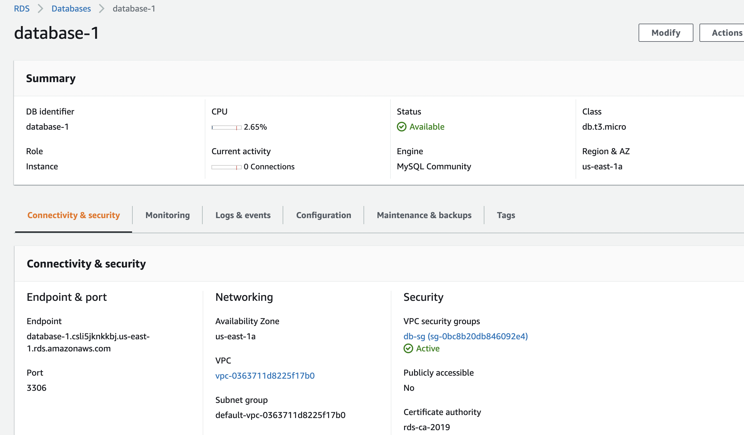 Create RDS Database