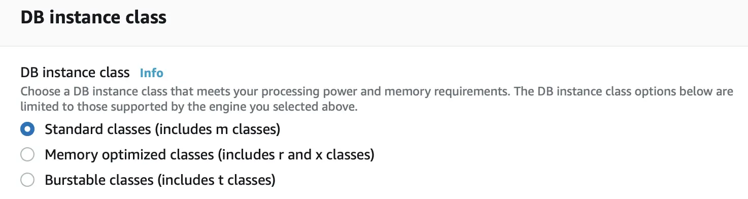 RDS DB instance Classes