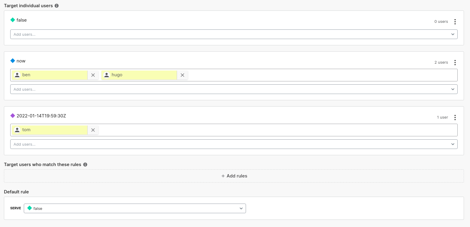 Configuring feature flags in the LaunchDarkly UI.