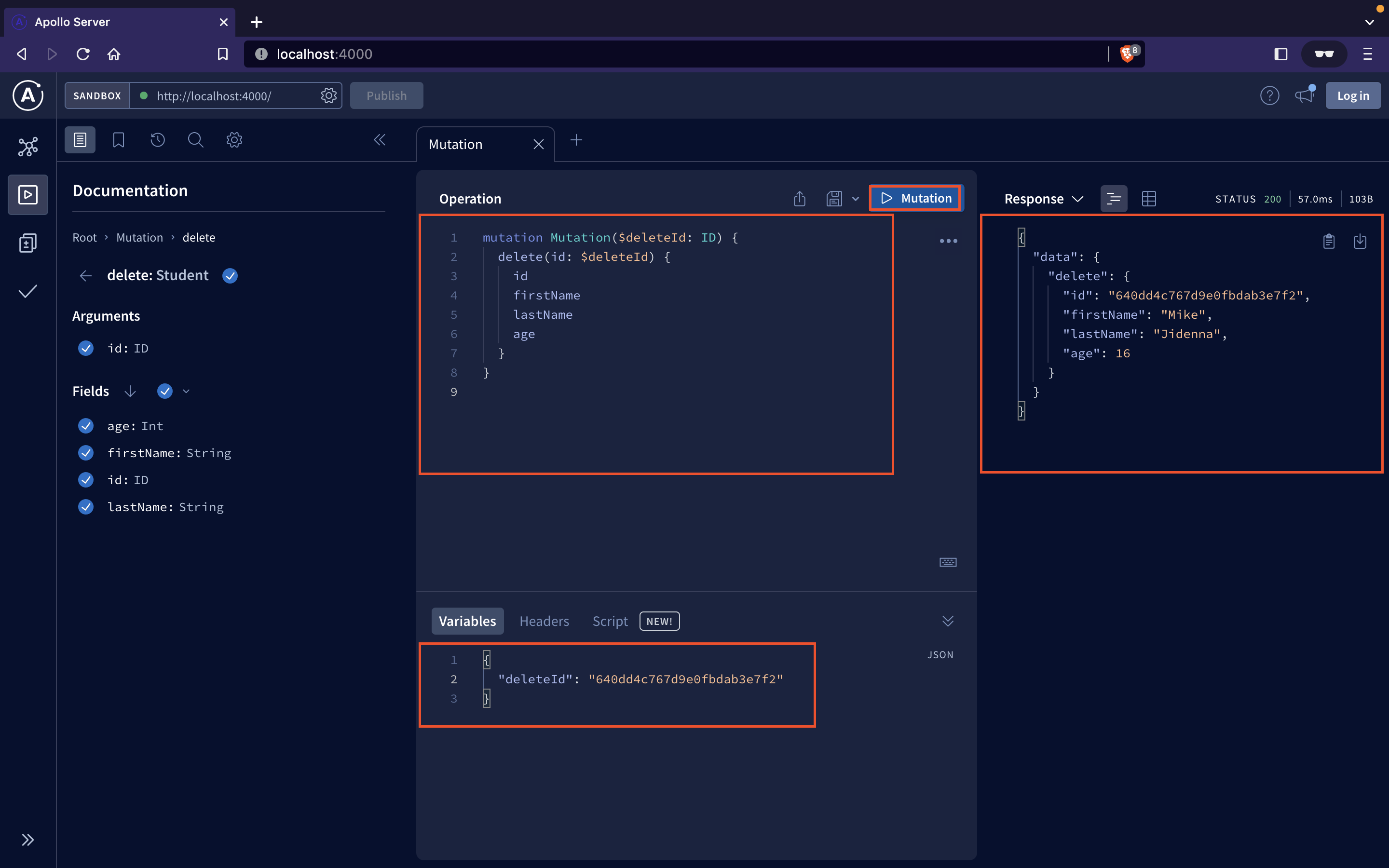 Graphql delete student