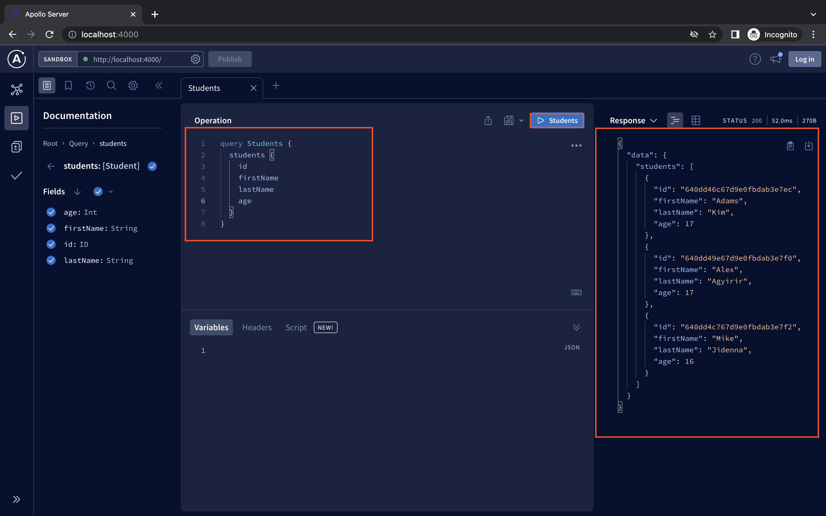 Graphql get all students