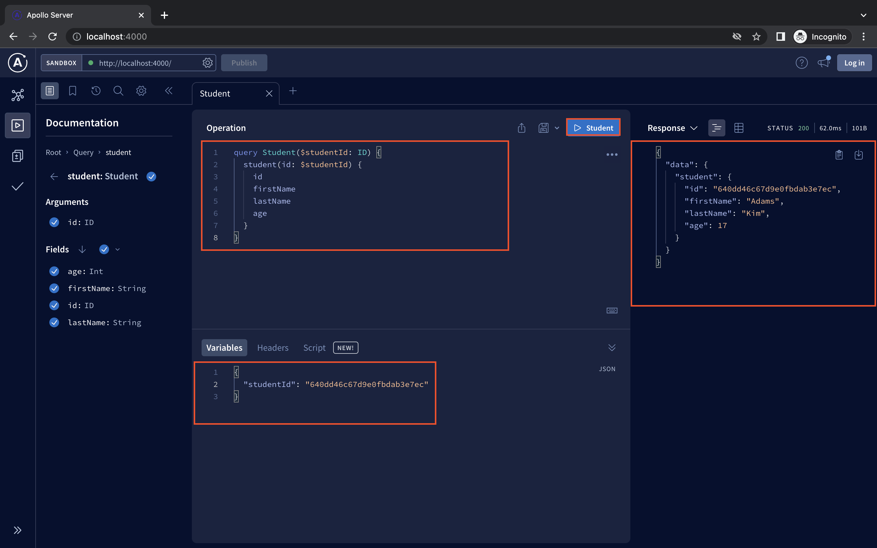 Graphql get one student