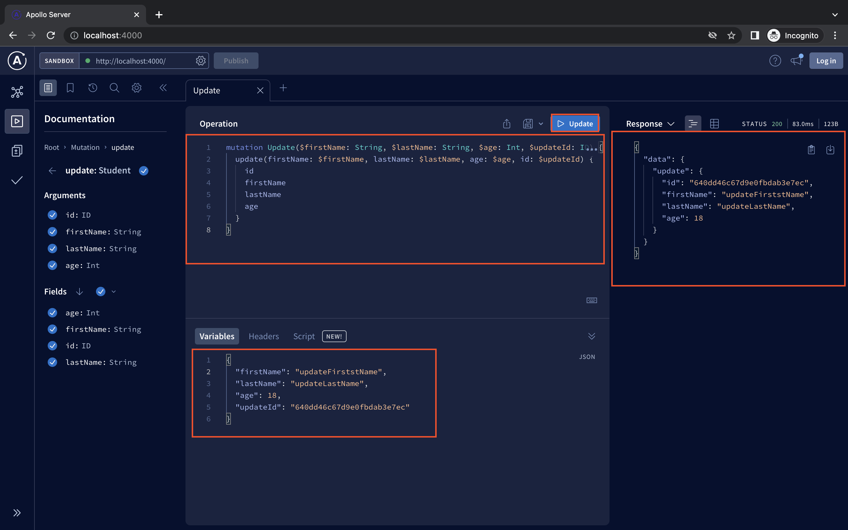 Graphql update student