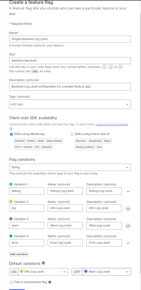 Backend Log Level Feature Flag