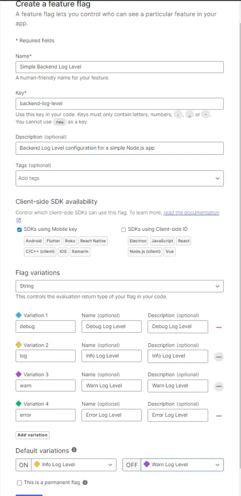 Backend Log Level Feature Flag