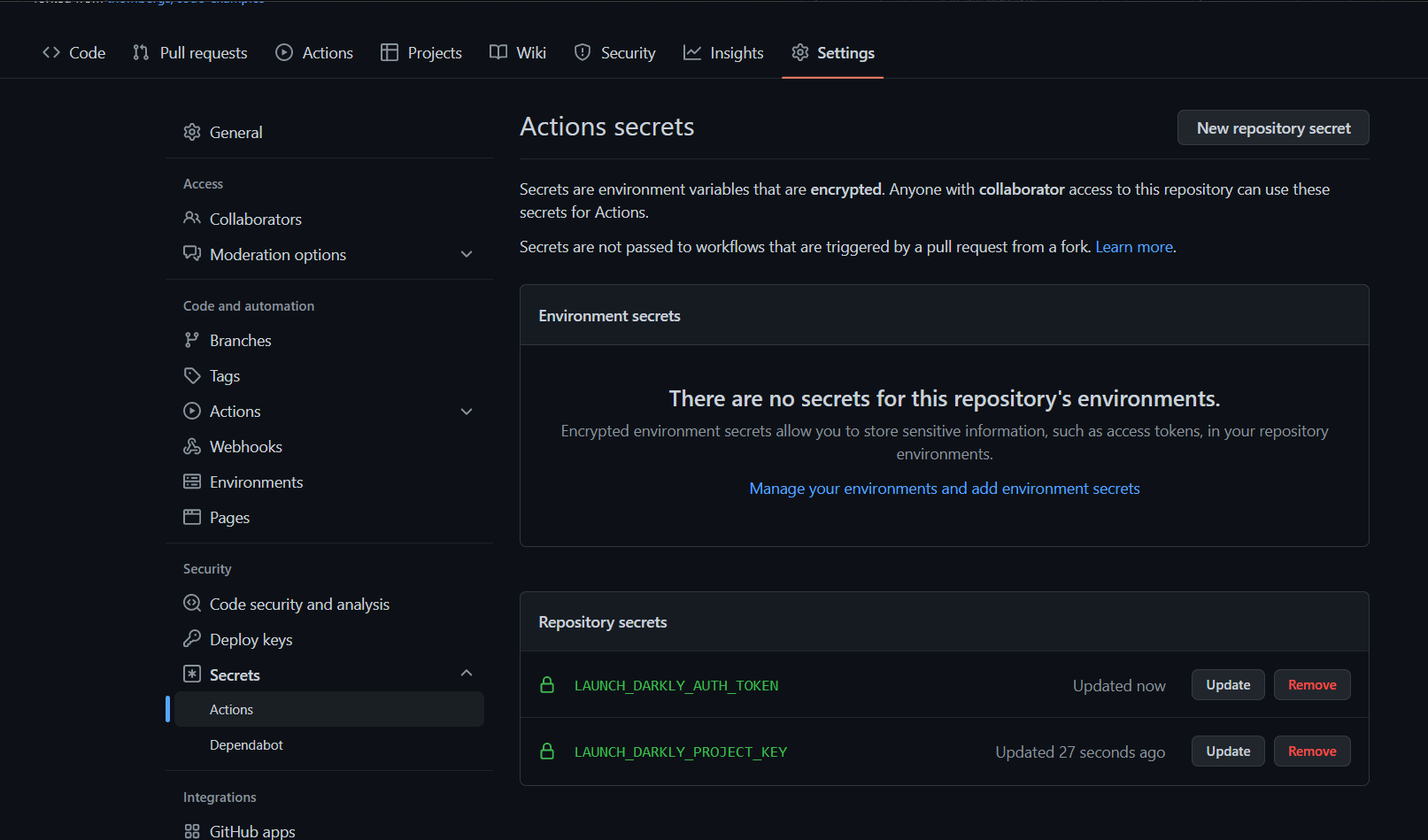 Repository Secrets