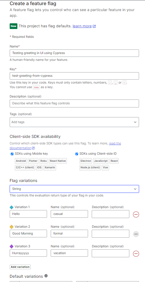 Launchdarkly String Feature Variation
