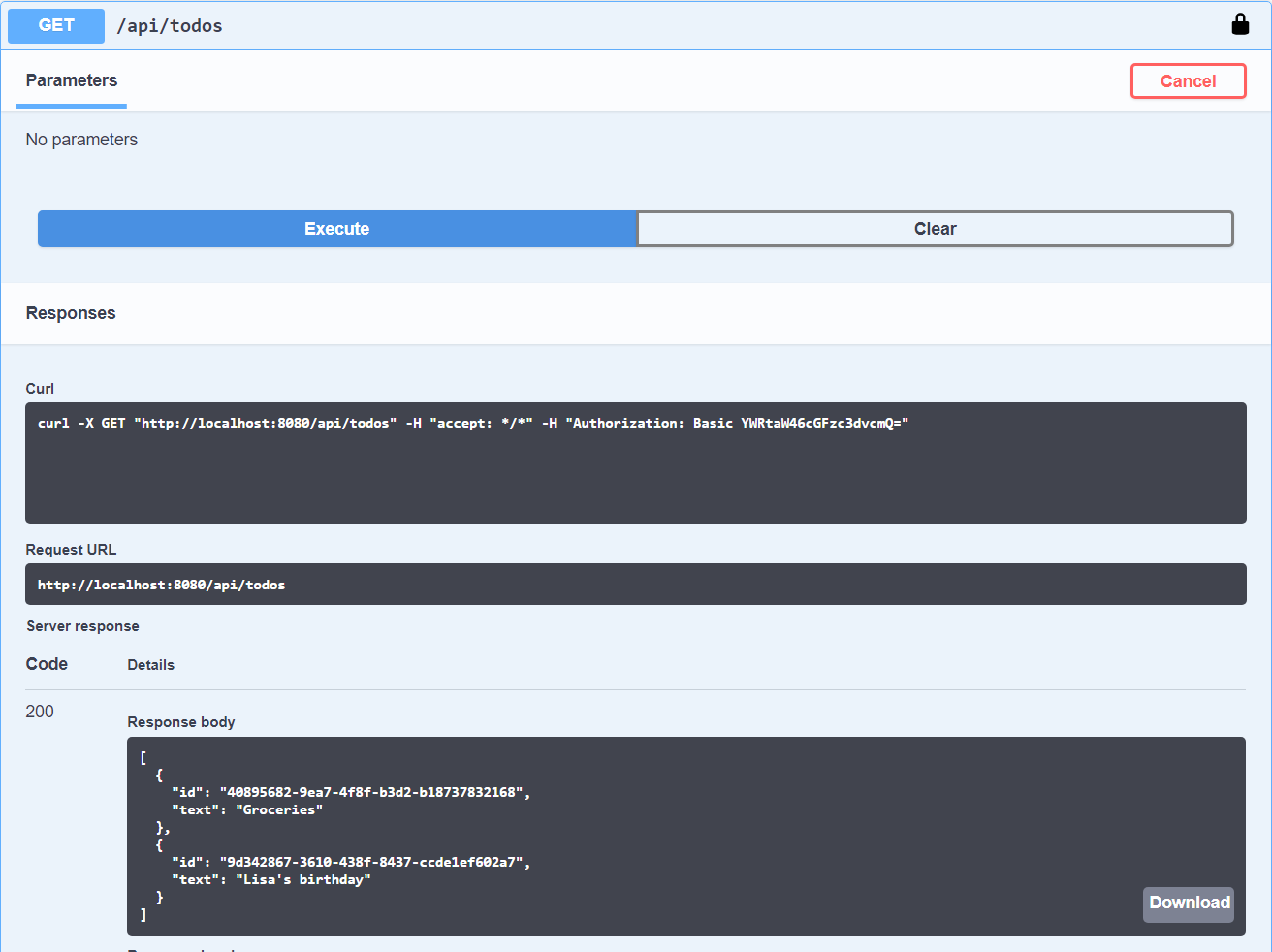 Todo API with lock secured 200