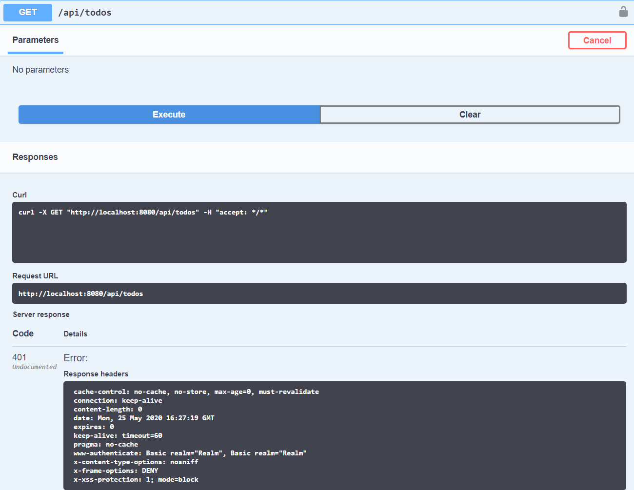 Todo API with lock secured 401