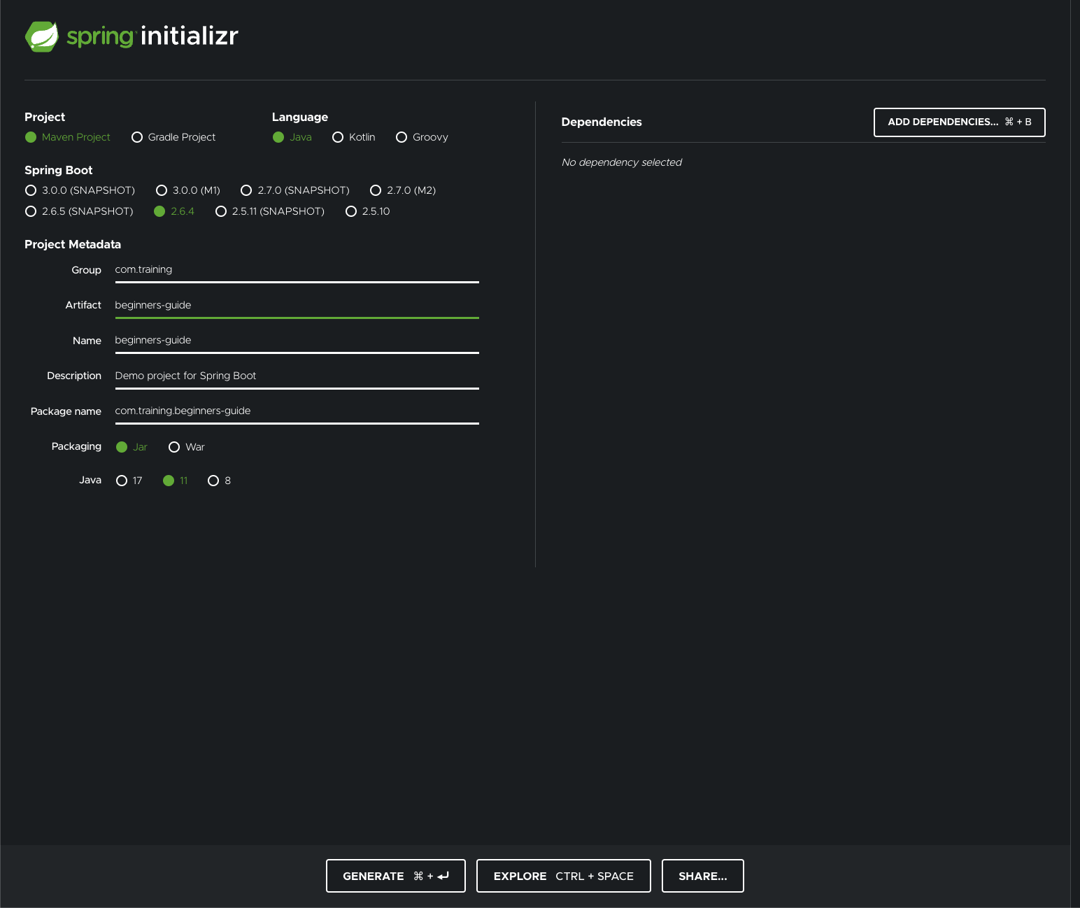 Spring Boot initialization online