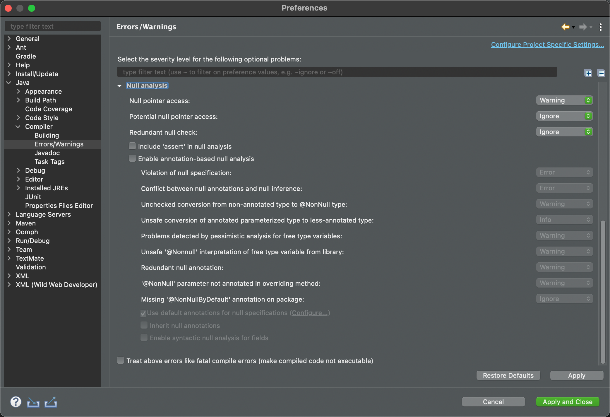 Eclipse compiler config